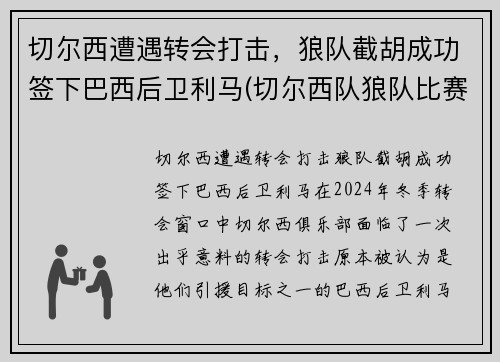 切尔西遭遇转会打击，狼队截胡成功签下巴西后卫利马(切尔西队狼队比赛结果)